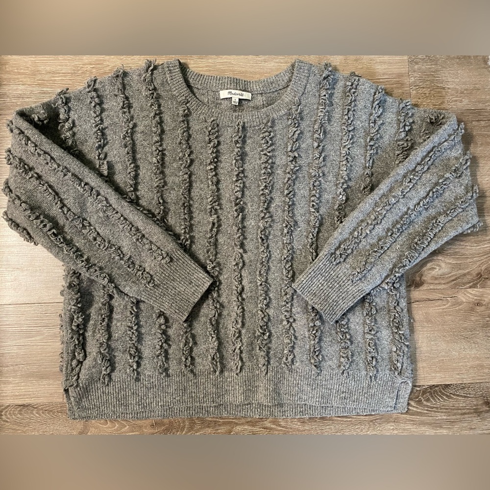 Madewell 100% Merino Wool Texture Ruffle Crewneck Sweater